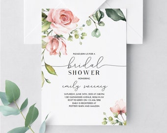 Floral Bridal Shower Invitation Template Blush Bridal Shower Invitation Printable Spring Bridal Shower Invite Editable Template Flowers BB1