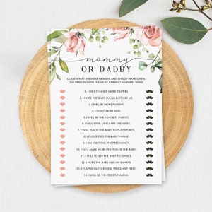 Mama oder Papa Baby Shower Spiel Printable Blumen Babyparty Er sagte, sie sagte Spiel Download Guess Who Baby Shower Spiel Blush Blumen DIY BB1