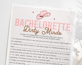 Dirty Minds Bachelorette Party Game Cowgirl Themed Hens Party Printable Nash Bash Dirty Mind Game Nashville Western Country Naughty Idea LR1