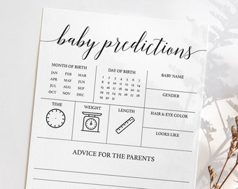 Baby Predictions and Advice Card Minimalist Baby Shower Games Printable Advice Card Instant Download Modern Baby Shower Black White Game CL2