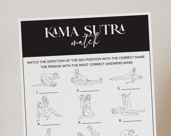 Dirty Bachelorette Party Game Kama Sutra Match Game Printable Sex Position Matching Activity for Hen Party Ideas Black White Minimalist MS1
