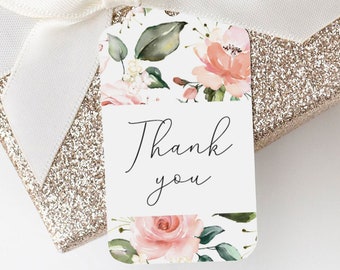 Blumen Danke Tags druckbare Blush Brautdusche Gefälligkeiten Tag Sofortiger Download Aquarell Danke Etiketten Vorlage Hochzeit Gunsten Tags BB1
