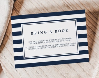 Nautical Baby Shower Insert Bring a Book Baby Shower Insert Bring a Book Instead of a Card Navy Blue Baby Shower Baby Book Request Card NS1