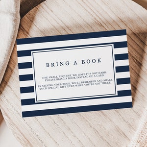 Encart nautique pour baby shower, Apportez un livre Encart pour baby shower, Apportez un livre au lieu d'une carte, Carte de demande de livre pour baby shower bleu marine, NS1