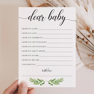 Baby Wishes Baby Shower stampabile / Dear Baby Card, Baby Wishes Card download immediato Greenery Baby Shower Games Girl Boy Gender Neutral GL1