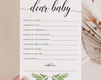 Baby Wishes Baby Shower Printable | Dear Baby Card, Baby Wishes Card Instant Download Greenery Baby Shower Games Girl Boy Gender Neutral GL1