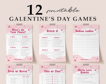Bubbly Galentines Day Games Package Digital Download Pink Ladies Night Activity Ideas Groovy Themed Event for Women Happy Galentines PDF CA1