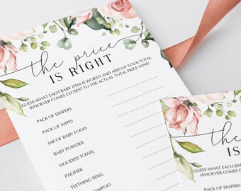 The Price Is Right Baby Shower Game Instant Download Blush Floral Baby Shower Games Printable Watercolor Roses Babyshower Price is Right BB1
