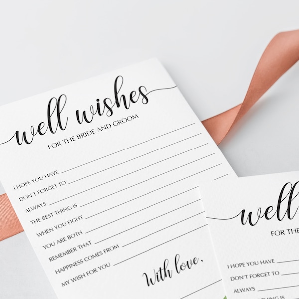 Well Wishes Cards Wishes for the Bride and Groom Wedding Advice Cards Greenery Watercolor Bridal Shower Game Instant Download Advice GL1