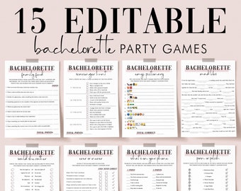 Modern Bachelorette Party Games Bundle Pink and White Hens Night Activities Printable Bach Ideas for Girls Night Out Bar Scavenger Hunt MB2