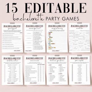 Paquete de juegos para despedida de soltera: 15 juegos editables en rosa y blanco (descarga digital) MB2