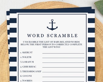 Baby Shower Word Scramble Game Baby Shower Games and Activities Nautical Baby Shower Games Printable Anchor Baby Shower Printable Games NS1
