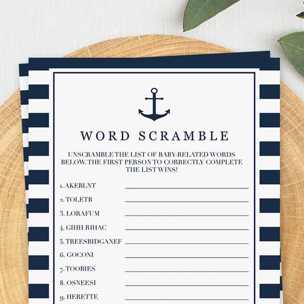 Baby Shower Word Scramble Game Baby Shower Games and Activities Nautical Baby Shower Games Printable Anchor Baby Shower Printable Games NS1