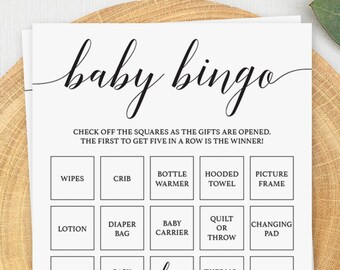 Baby Bingo Cards Prefilled and Blank Baby Shower Bingo Game Editable Baby Bingo Template Calligraphy Babyshower Bingo Game Printable PDF CL2