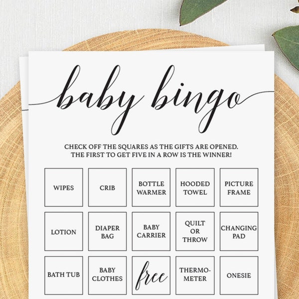 Baby Bingo Cards Prefilled and Blank Baby Shower Bingo Game Editable Baby Bingo Template Calligraphy Babyshower Bingo Game Printable PDF CL2