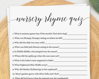 Nursery Rhyme Game for Baby Shower Minimal Black and White Babyshower Nursery Rhyme Quiz Printable Guess that Nursery Rhyme Baby Games CL2