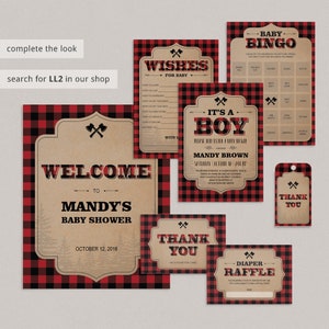 Forest Babyshower Signs Package Printable Baby Shower Welcome Sign Lumberjack Themed Favors Sign Cards and Gifts Table Decorations Plaid LL2 image 10