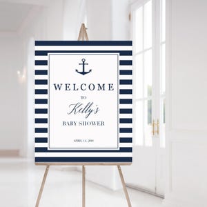 Coastal Baby Shower Kit Decoration Baby Shower Package Boy Nautical Baby Shower Signs Printable Navy Blue Baby Sprinkle Table Decor PDF NS1 image 2