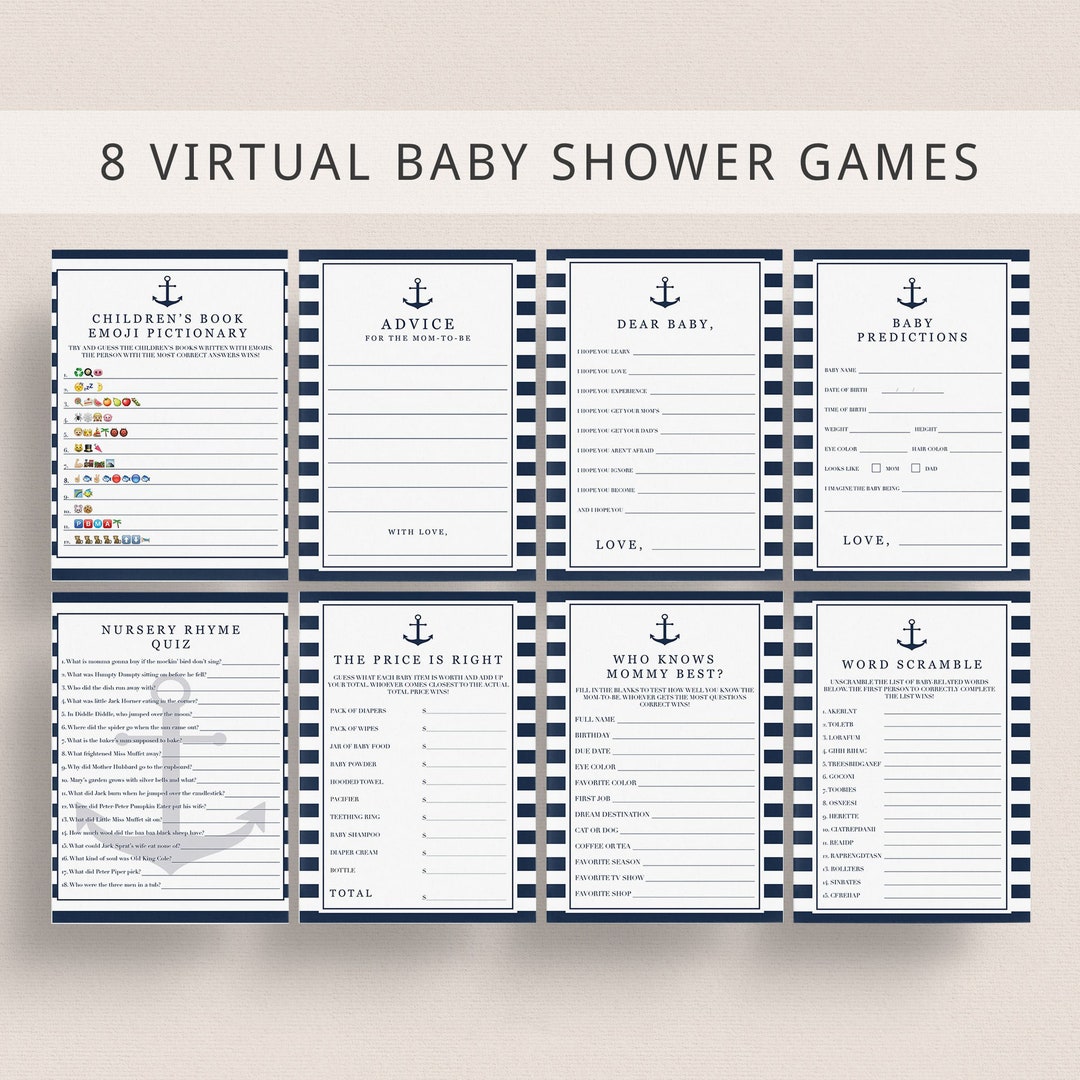 Nautical Baby Shower Games Virtual Baby Shower Games for Zoom Etsy
