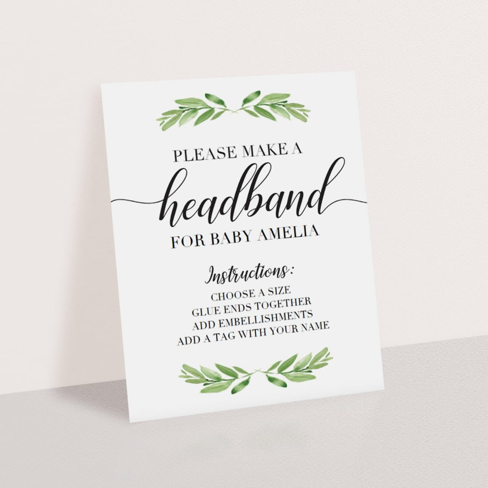 Headband Station Sign Green Baby Shower Sign Printable Sign | Etsy