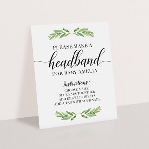 Headband Station Sign Green Baby Shower Sign Printable Sign - Etsy