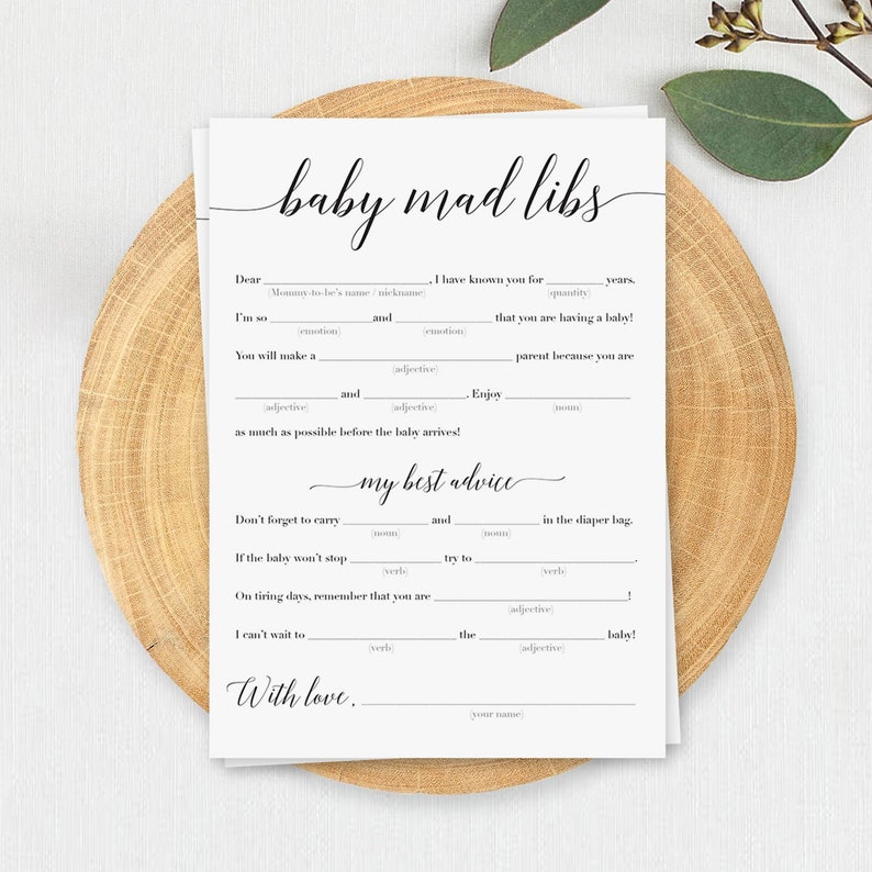 Mad Libs for Baby Shower Advice Cards Minimal Babyshower Etsy UK