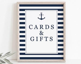 Cards and Gifts Sign Printable Baby Shower Decorations Nautical Table Signs for Baby Shower Anchor Baby Shower Decor Instant Download NS1