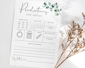 Eucalyptus Baby Shower Predictions and Advice Card Printable Greenery Baby Predictions Card Gender Neutral Baby Shower Games Botanical SG2