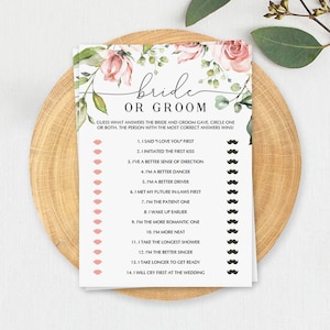 He Said She Said Bridal Shower Game Printable Garden Bridal Shower Bride or Groom Game Template Floral Wedding Games for Bride and Groom BB1