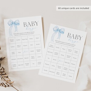 Coquette Baby Shower Bingo Game: Blue Bow, 60 Printable Cards (Digital Download) BL1 image 4