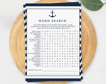 Nautical Baby Shower Word Search Game Baby Word Search Printable Baby Shower Beach Theme Anchor Baby Shower Word Game Hidden Message DIY NS1