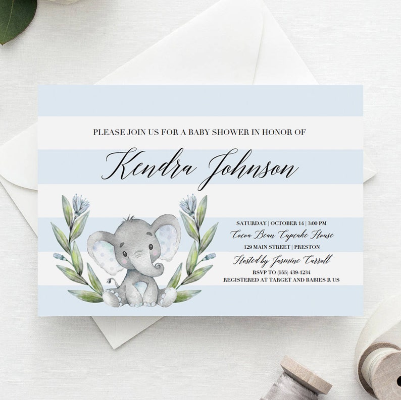 Elephant Baby Shower Invitation Boy Baby Shower Elephant Etsy