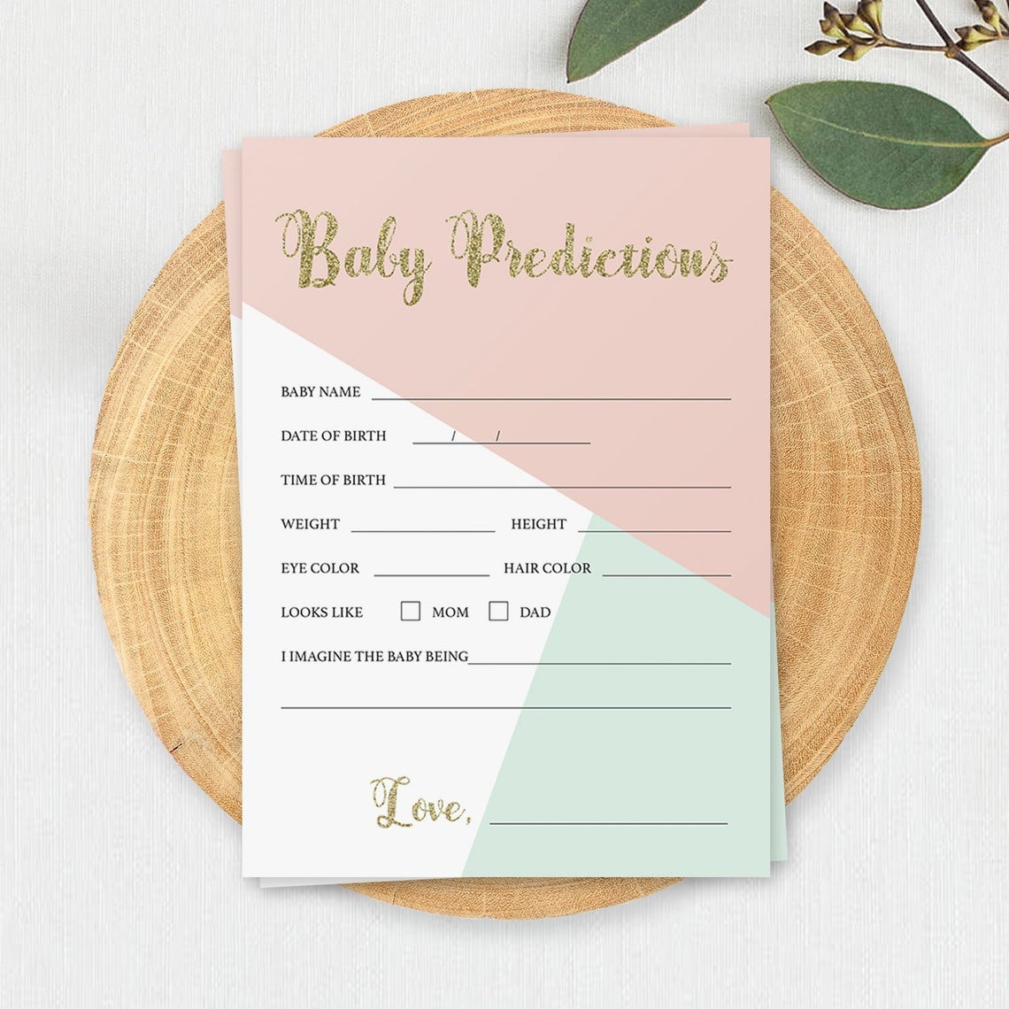Printable Baby Prediction Cards Pink Mint Gold Baby Shower | Etsy