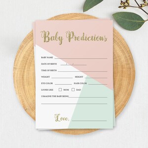 Printable Baby Prediction Cards Pink Mint Gold Baby Shower Predictions ...