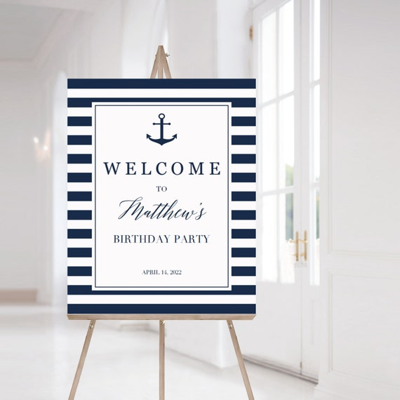 Nautical Birthday Welcome Sign Template Beach Welcome Sign for Birthday  Party Printable Navy Welcome to Sign Nautical Themed Party Decor NS1 