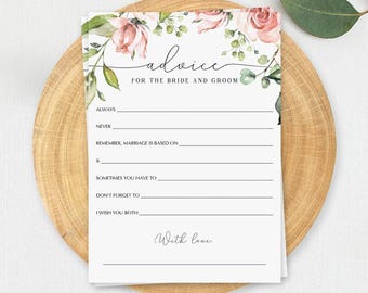 Floral Wedding Advice Cards Printable Pink Flowers Advice for the Bride and Groom Advice Card Download Floral Bridal Shower Well Wishes BB1