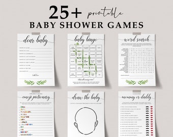 Green Baby Shower Package Big Set of Baby Shower Games Greenery Baby Shower Bingo Printable Watercolor Babyshower Games Baby Party Games GL1