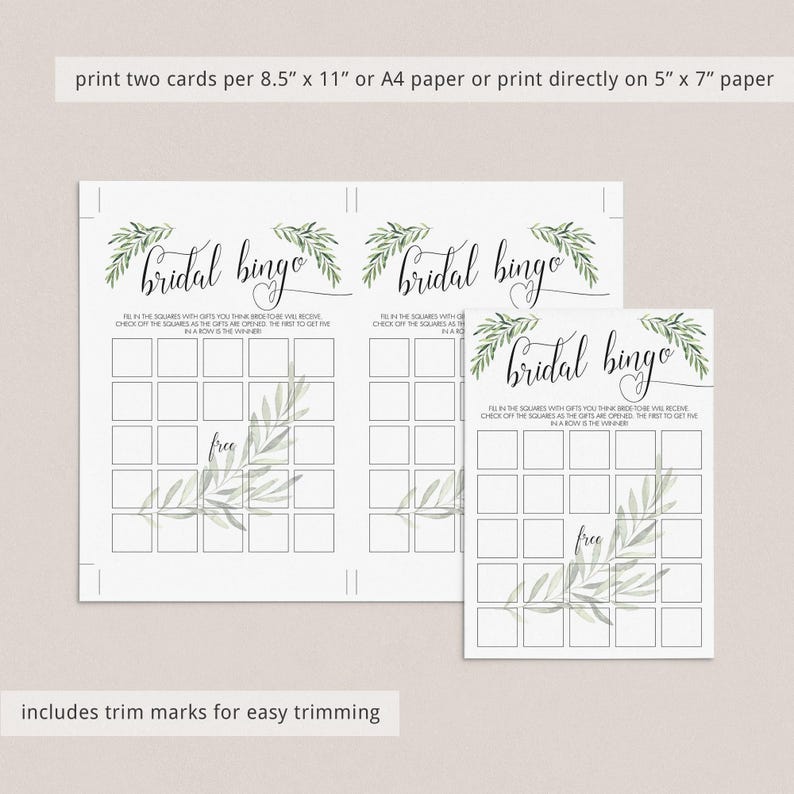 Greenery Bridal Bingo Cards Botanical Bridal Shower Bingo Template Editable Garden Bridal Party Games Printable Green Bridal Shower Game OF2 image 5