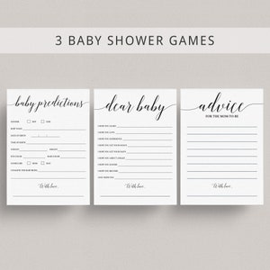 Juegos sencillos para baby shower, juegos de caligrafía imprimibles, tarjetas de deseos para bebés, predicciones para bebés CL2
