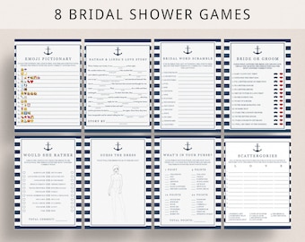 Anchor Wedding Shower Games Package Download Nautical Bridal Shower Games Kit Beach Wedding Activities Emoji Pictionary Game Guess Dress NS1