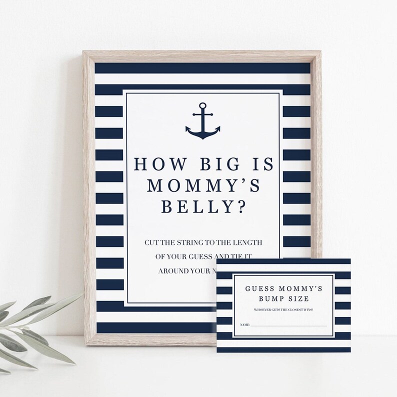 Nautical Baby Sprinkle Games Printable How Big Is Mommys Belly Game Sign and Game Cards Instant Download Navy Anchor Baby Shower Theme NS1