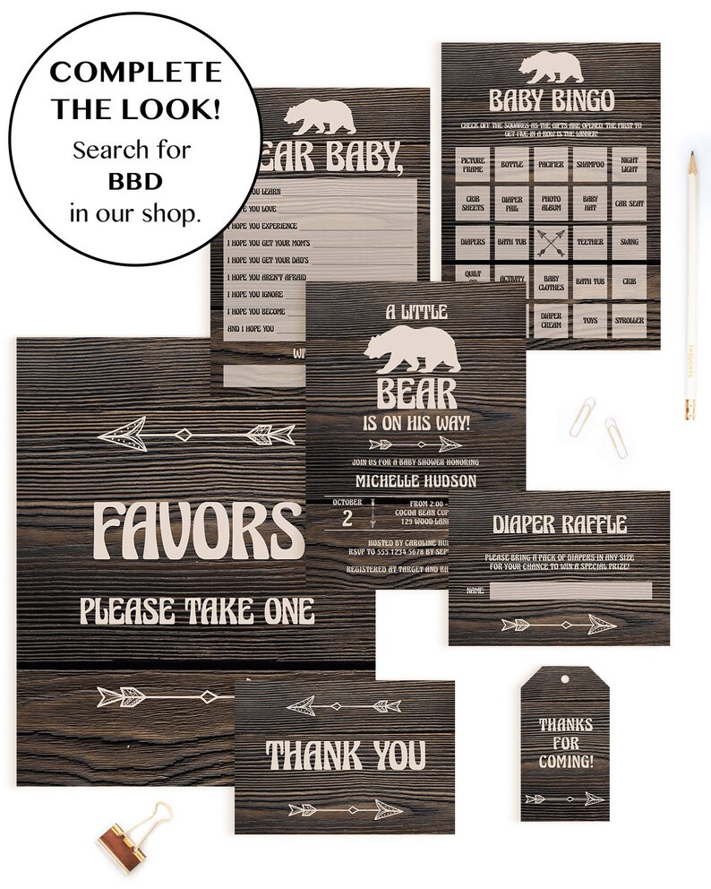 Wood Baby Shower Invitation Set Template Download Woodland Baby Shower Invites Baby Bear Baby Shower Rustic Baby Shower Invitation Boy BBD