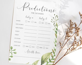 Twins Baby Shower Prediction Cards: Greenery Game (Digital Download) CG2