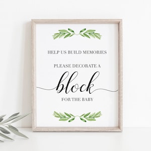 Decorate a Block Sign Greenery Baby Shower Decorations Gender Neutral Green Leaves Watercolor Baby Shower Activities Table Top Decor PDF GL1
