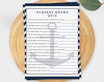 Nautical Baby Shower Games Instant Download Baby Shower Nursery Rhyme Game Anchor Baby Shower Decor Printable Nursery Rhyme Quiz Cards NS1