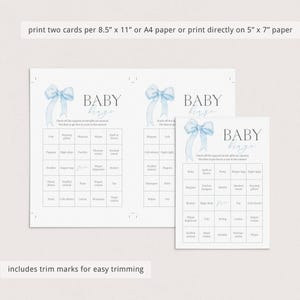Coquette Baby Shower Bingo Game: Blue Bow, 60 Printable Cards (Digital Download) BL1 image 6