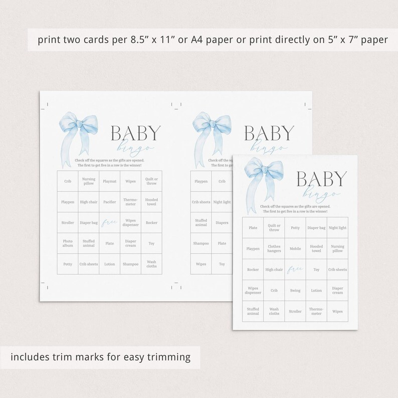 Coquette Baby Shower Bingo Game: Blue Bow, 60 Printable Cards (Digital Download) BL1 image 6