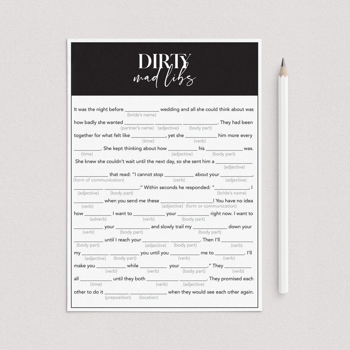 Bachelorette Mad Libs Game Printable Dirty Games Minimalist Etsy