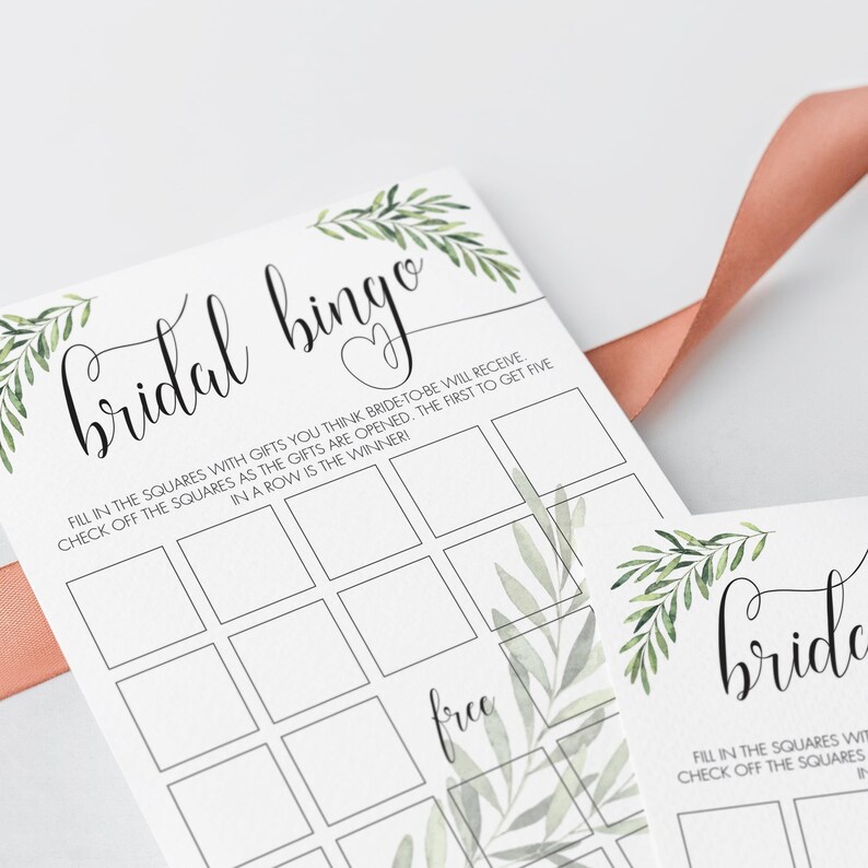 Greenery Bridal Bingo Cards Botanical Bridal Shower Bingo Template Editable Garden Bridal Party Games Printable Green Bridal Shower Game OF2 image 6