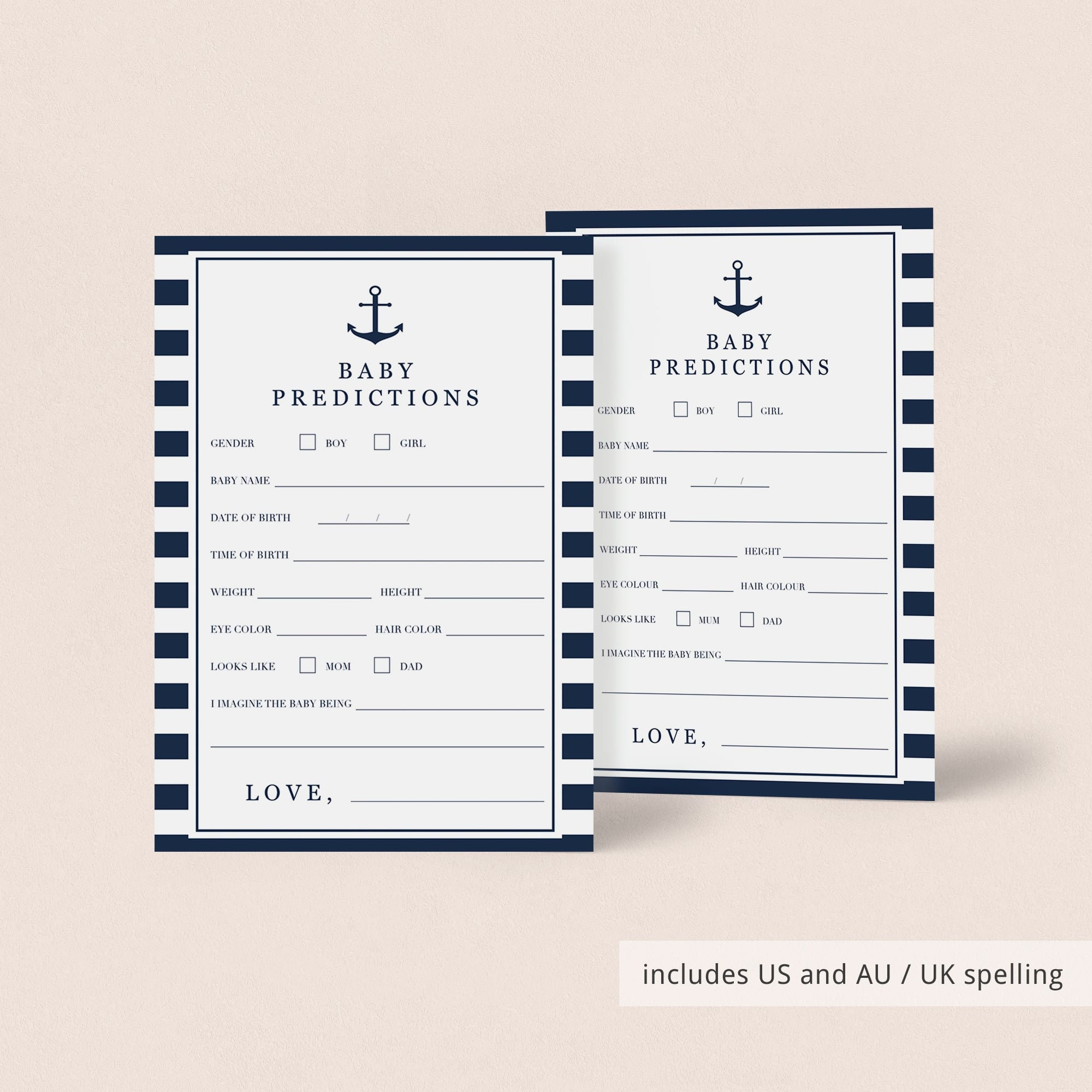 Nautical Baby Shower Games Baby Boy Prediction Cards Printable - Etsy